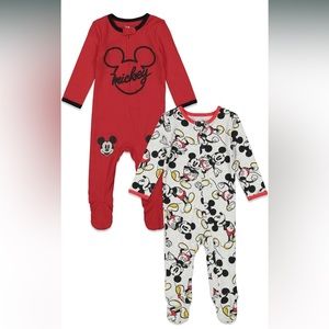 Disney Mickey Mouse Baby 2 Pack Zip Up Sleep N' Play Coveralls Newborn